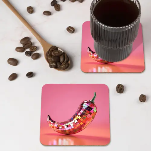 Peper - Disco - Rood - Glitter onderzetter kurk middel -sfeer2