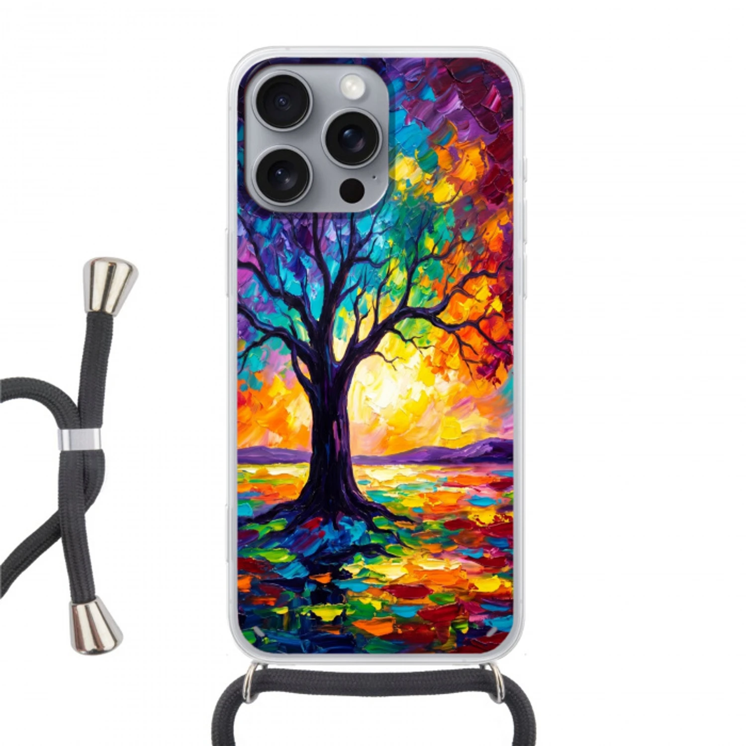 Boom - Landschap - Natuur - Abstract - Kleurrijk Hoesje iPhone 16 Pro Max met koord klein -3d