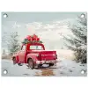 Auto - Rood - Cadeaus - Winter - Sneeuw - Kerst tuinposter los doek klein -3d