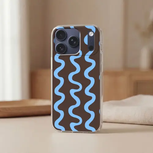 Kronkelende lijnen - Blauw - Bruin - Minimalistisch Telefoonhoesje iPhone 17 Pro klein 878 -sfeer2