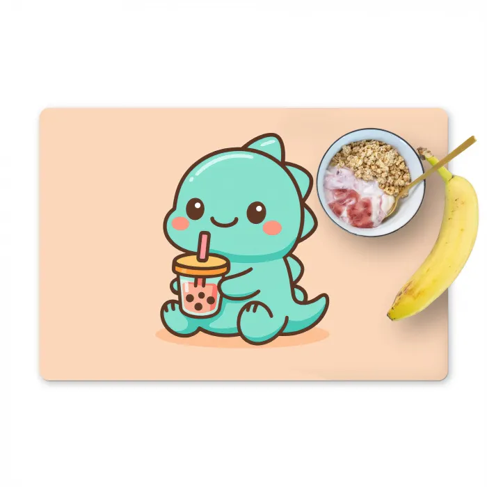 Dino - Boba - kawaii - Oranje Placemat vinyl groot -zzzproduct_Kitchenyeah-website