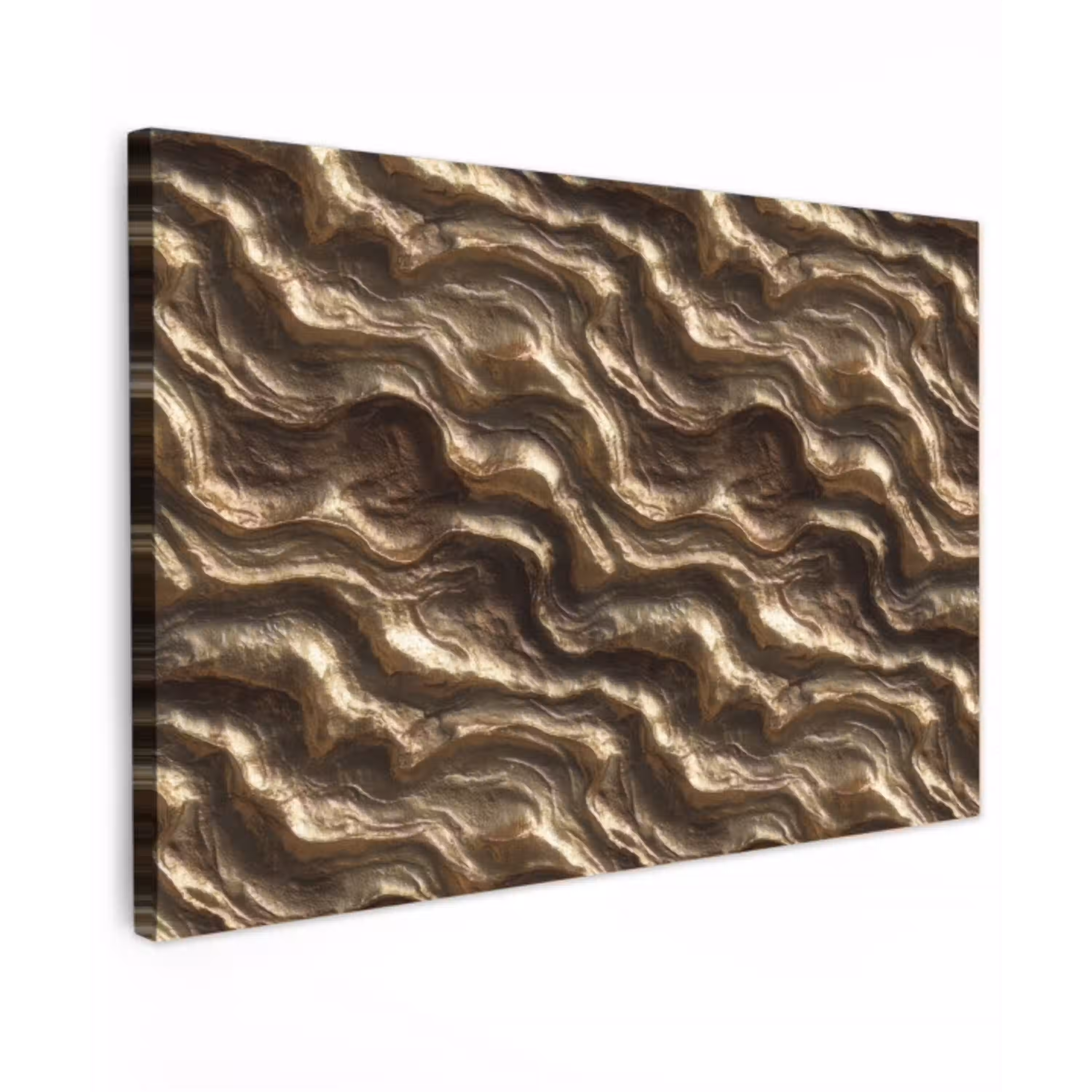 Reliëf - Golven - Abstract - Bronsgoud canvas 2cm klein 34 -z3d