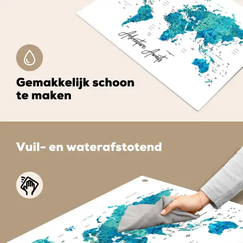 Wereldkaart - Blauw - Kleurrijk Inductie beschemer met haakjes klein -ky-schoon-nl