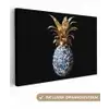 Ananas - Bloemen patroon - Goud - Delftsblauw canvas 2cm klein -3d
