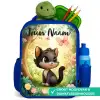Kat - Vlinder - Bloemen Kinderrugzak - Blauw middel -inhoud_NL