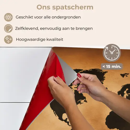 Wereldkaart - Bruin - Kaart keuken achterwand spatscherm klein -spatscherm_NL