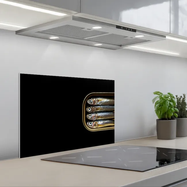 Sardines - Blik - Zwart - Vissen keuken achterwand spatscherm klein -3d_schuin