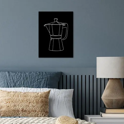 Mokkapot - Zwart - Wit - Lijntekening poster papier klein -sfeer2
