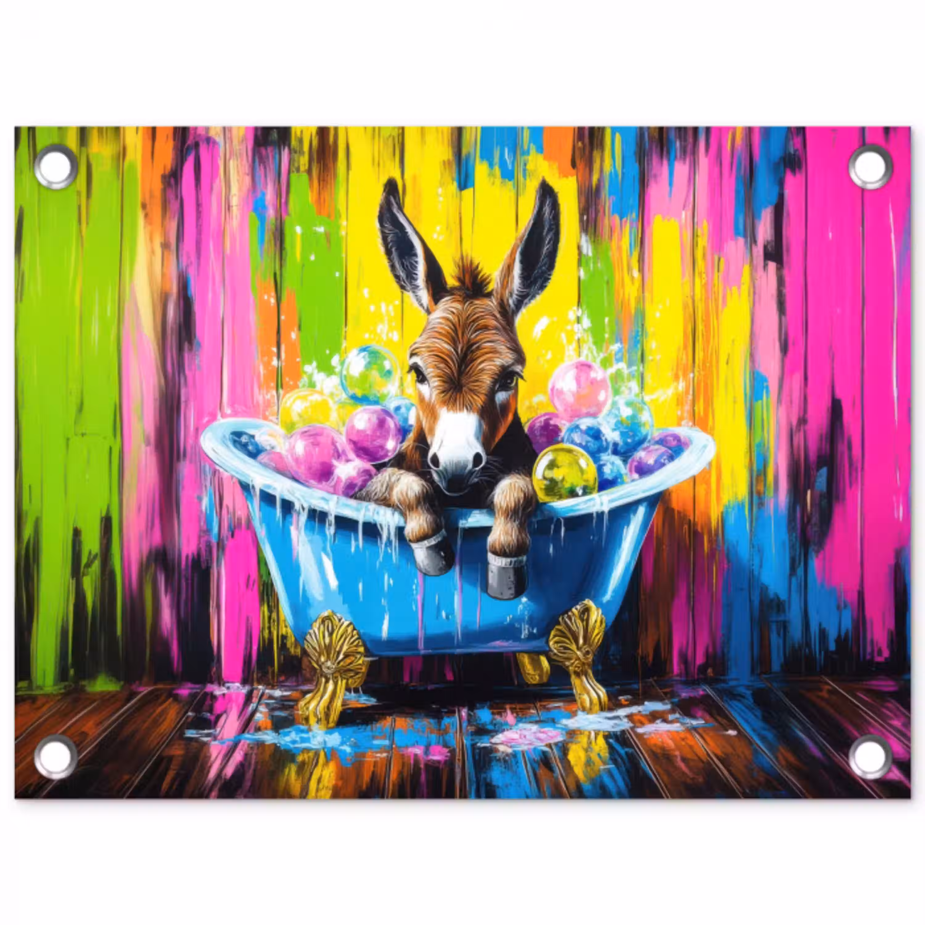 Ezel - Badkuip - Roze - Schuim tuinposter los doek klein -3d