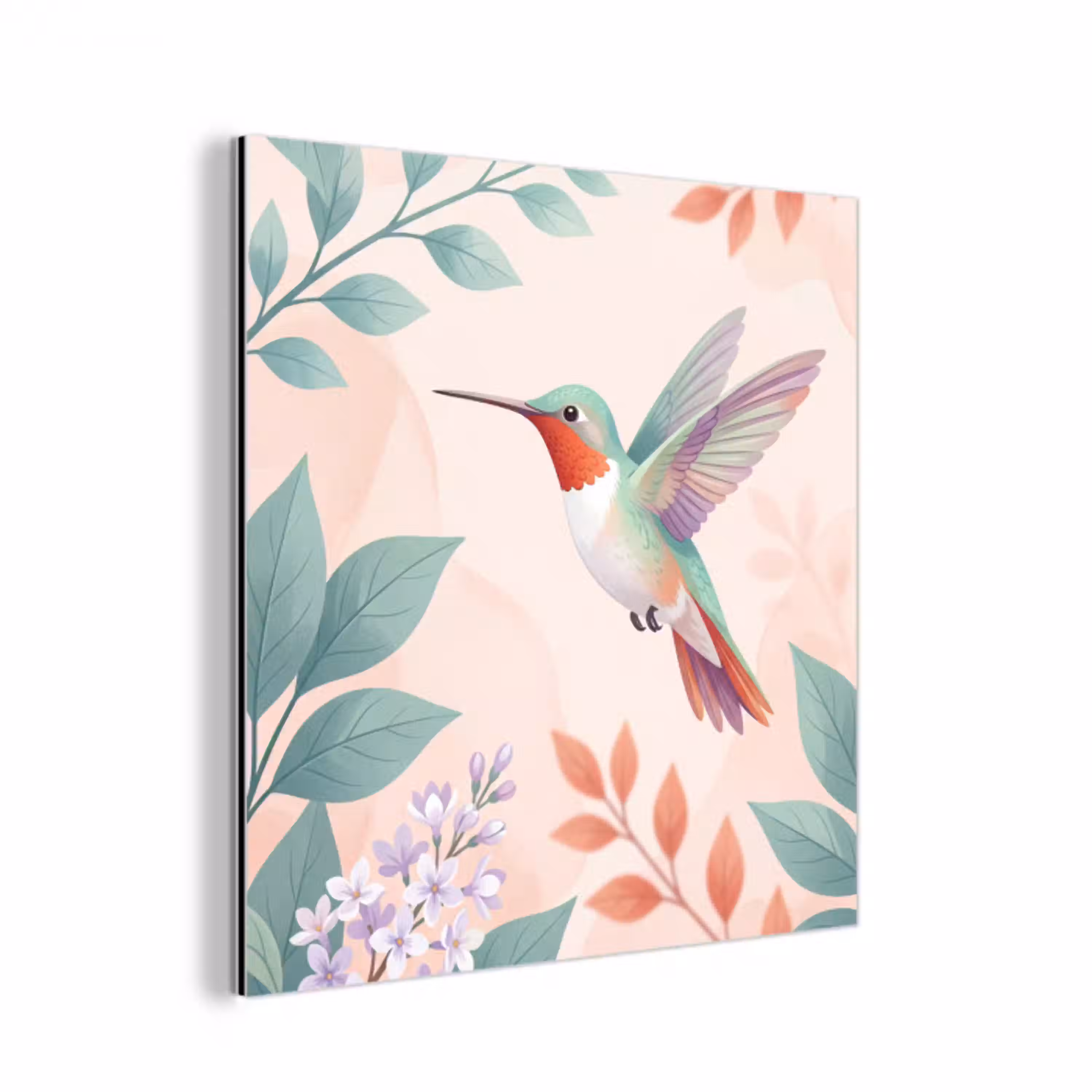 Kolibrie - Vliegen - Natuur - Illustratie - Kleurrijk aluminium wit klein -3d