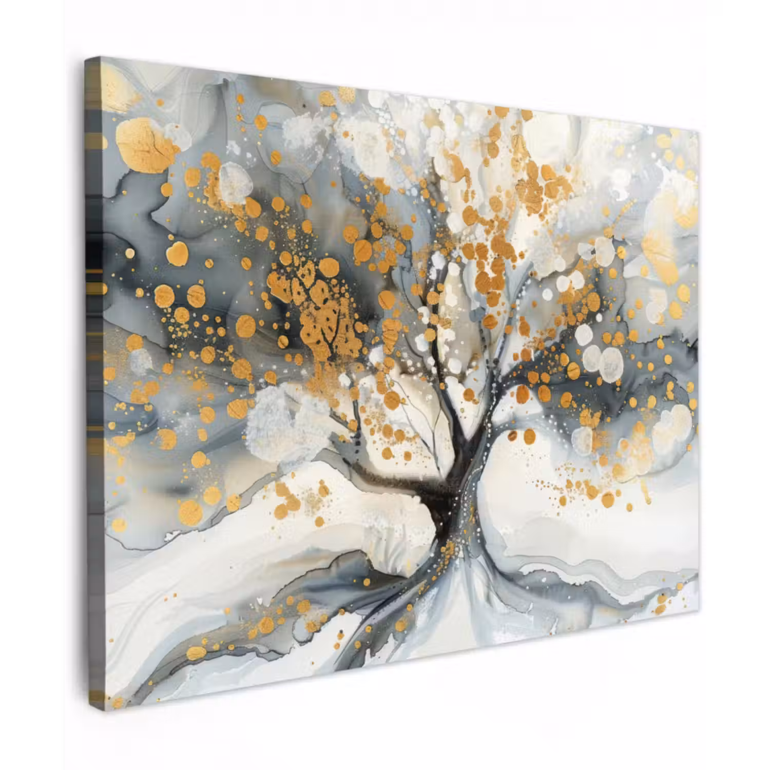 Leinwandbild - Baum - Modern - Abstrakt - Gold - Schwarz - Weiß