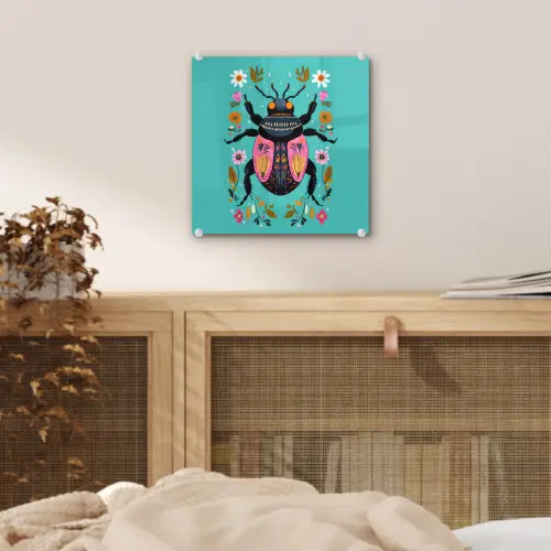 Kever - Bloemmotieven - Turquoise - Bladeren plexiglas 5mm klein -sfeer4
