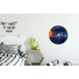 Ruimte - Zonnestelsel - Blauw Wandcirkel aluminium klein -kinderkamer