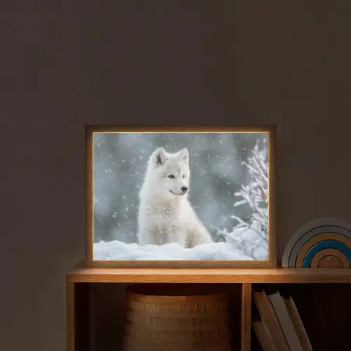 Wolf - Pup - Sneeuw Light Box met batterij (Wandlamp kind) middel -sfeer1_kind