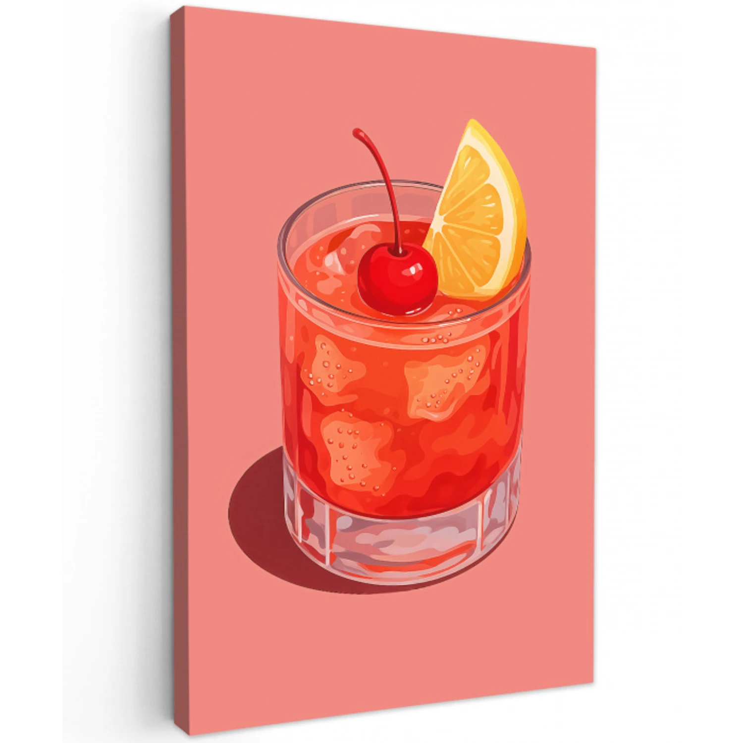 Glas - Ijsblokjes - Citroen - Kers Tuinposter op houten frame 2 cm dik middel -3d