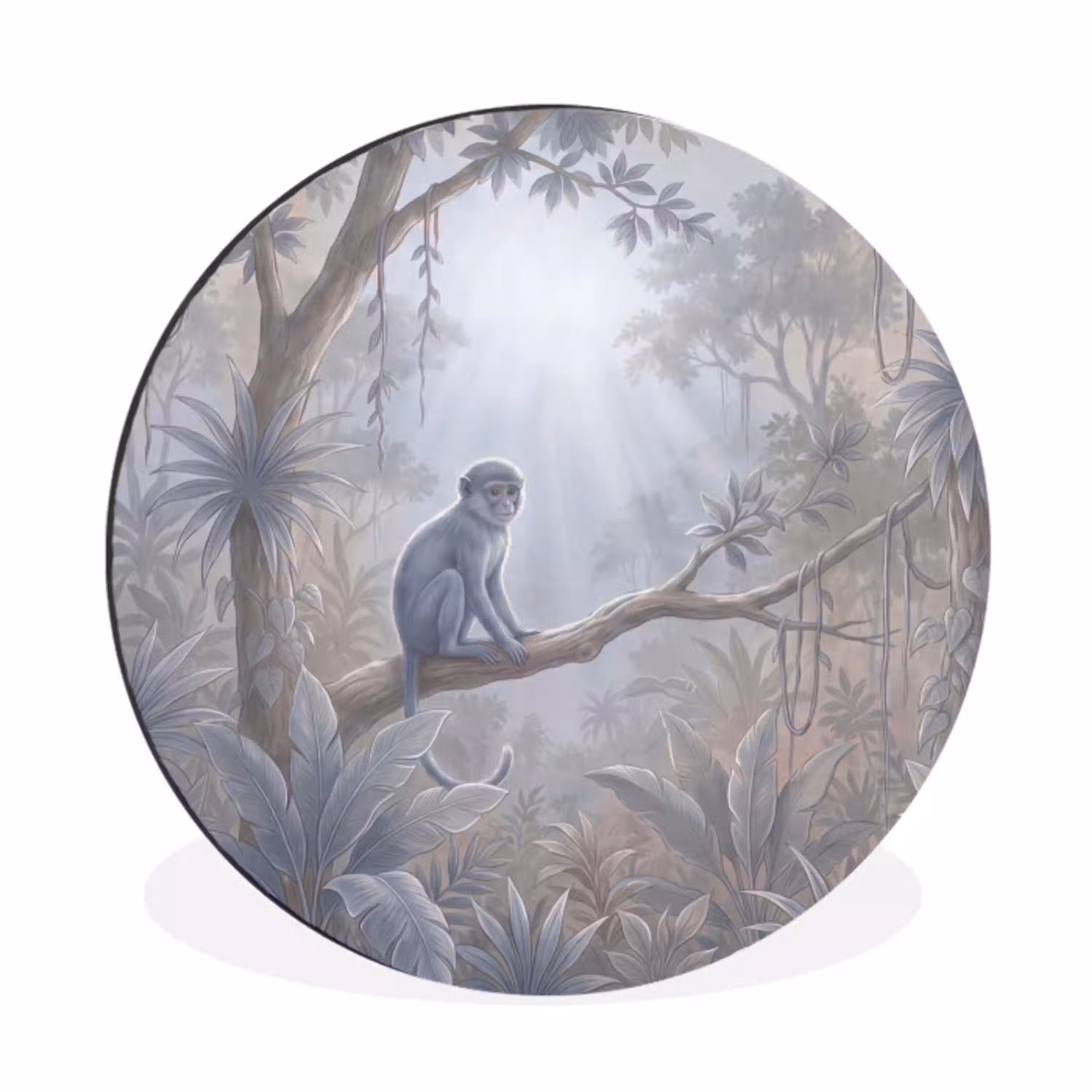 Aap - Boom - Jungle - Natuur - Grijs Wandcirkel aluminium klein -3d
