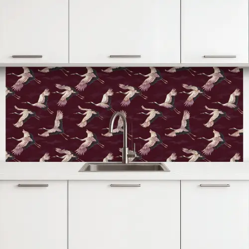 Kraanvogels - Klassiek - Bordeaux keuken achterwand 2 middel 871 -3d