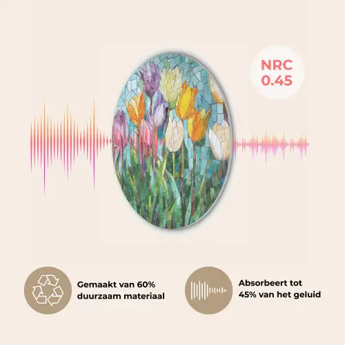 Mozaïek - Veld - Tulpen - Kleurrijk Akoestische PET Vilt - Rond klein -USP_NL