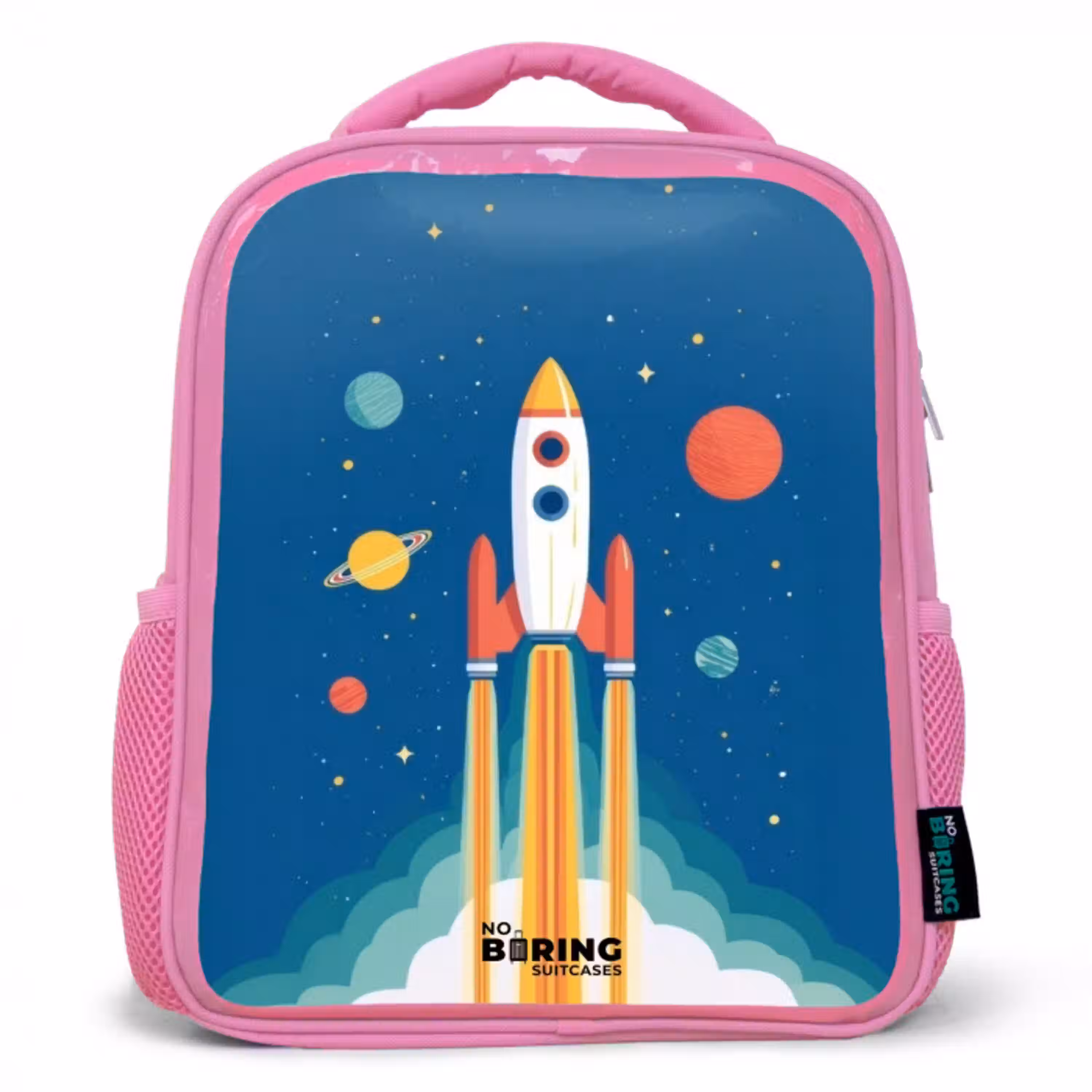 Raket - Planeet - Sterren - Veelkleurig Kinderrugzak - Roze middel -3d