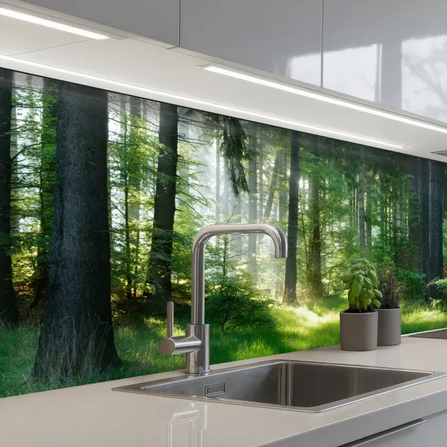 Natuur - Bomen - Bos - Groen - Zon - Gras - Planten keuken achterwand 2 middel -3d_schuin