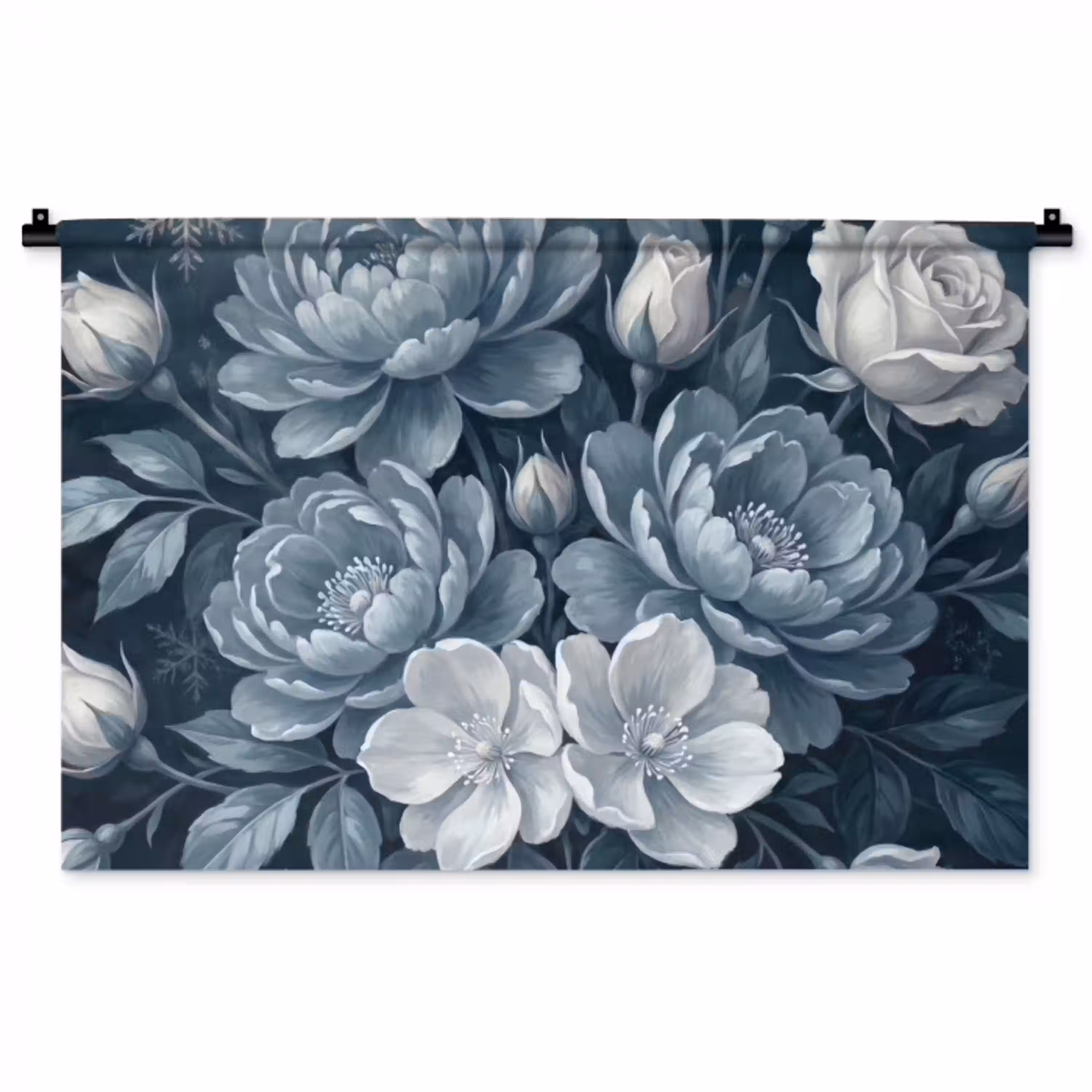 Bloemen - Boeket - Winter - Abstract - Blauw Wandkleed katoen middel -zz3d