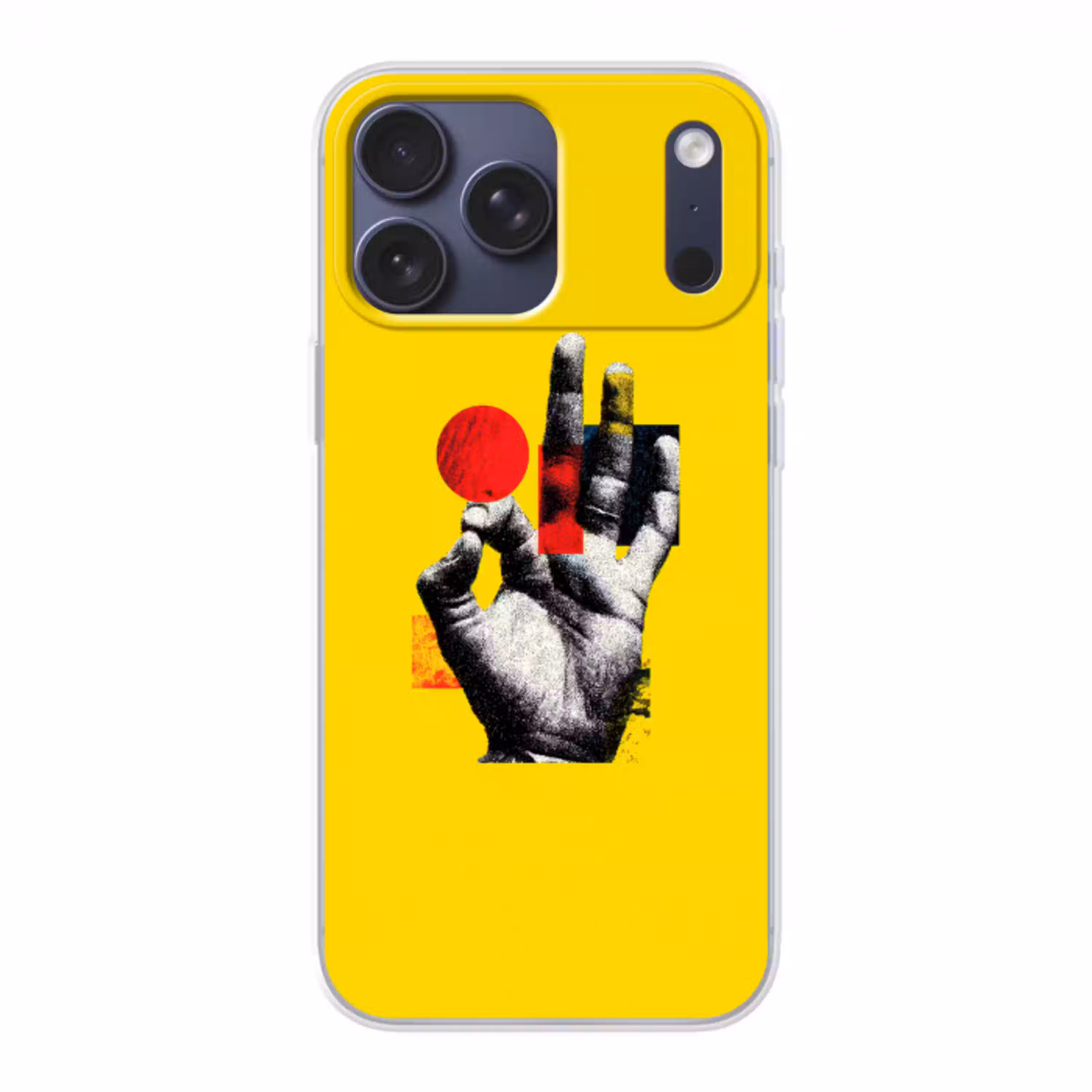 Hand - Rode cirkel - Geel Telefoonhoesje iPhone 17 Pro Max klein -3d