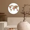 Wereldkaart - Bloemen - Felgekleurd Wandcirkel plexiglas klein -sfeer1