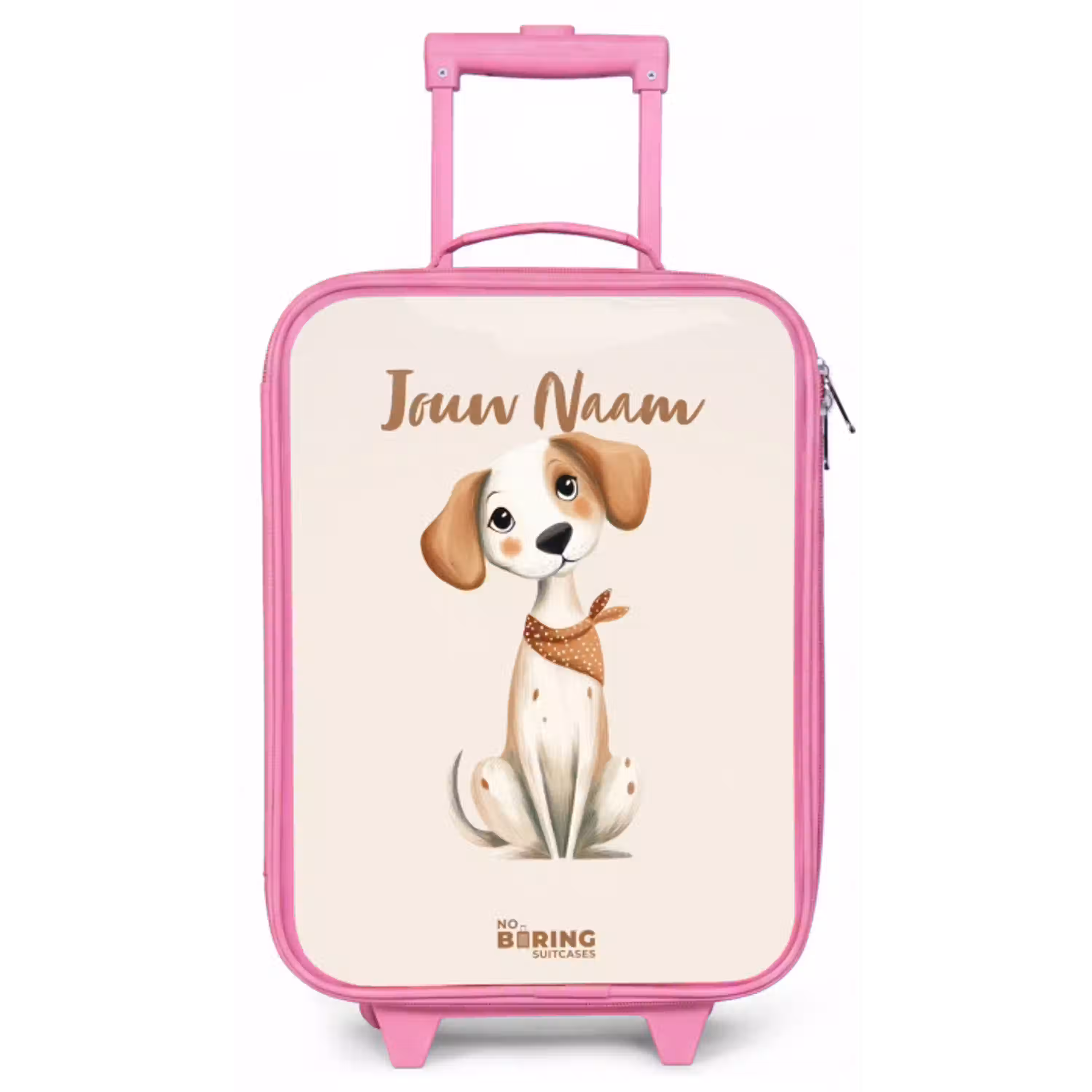 Bruin gevlekte pup op een beige achtergrond Kinderkoffer - Roze klein -zz3dotto