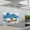 Winter - Huisje - Bergen - Uitzicht - Sneeuw keuken achterwand spatscherm klein -3d_schuin