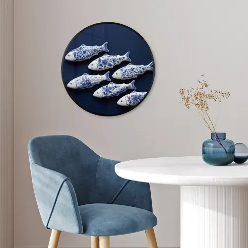 Vissen - Delfts - Blauw - Keramiek Fotolijst rond zonder passe partout klein -sfeer2