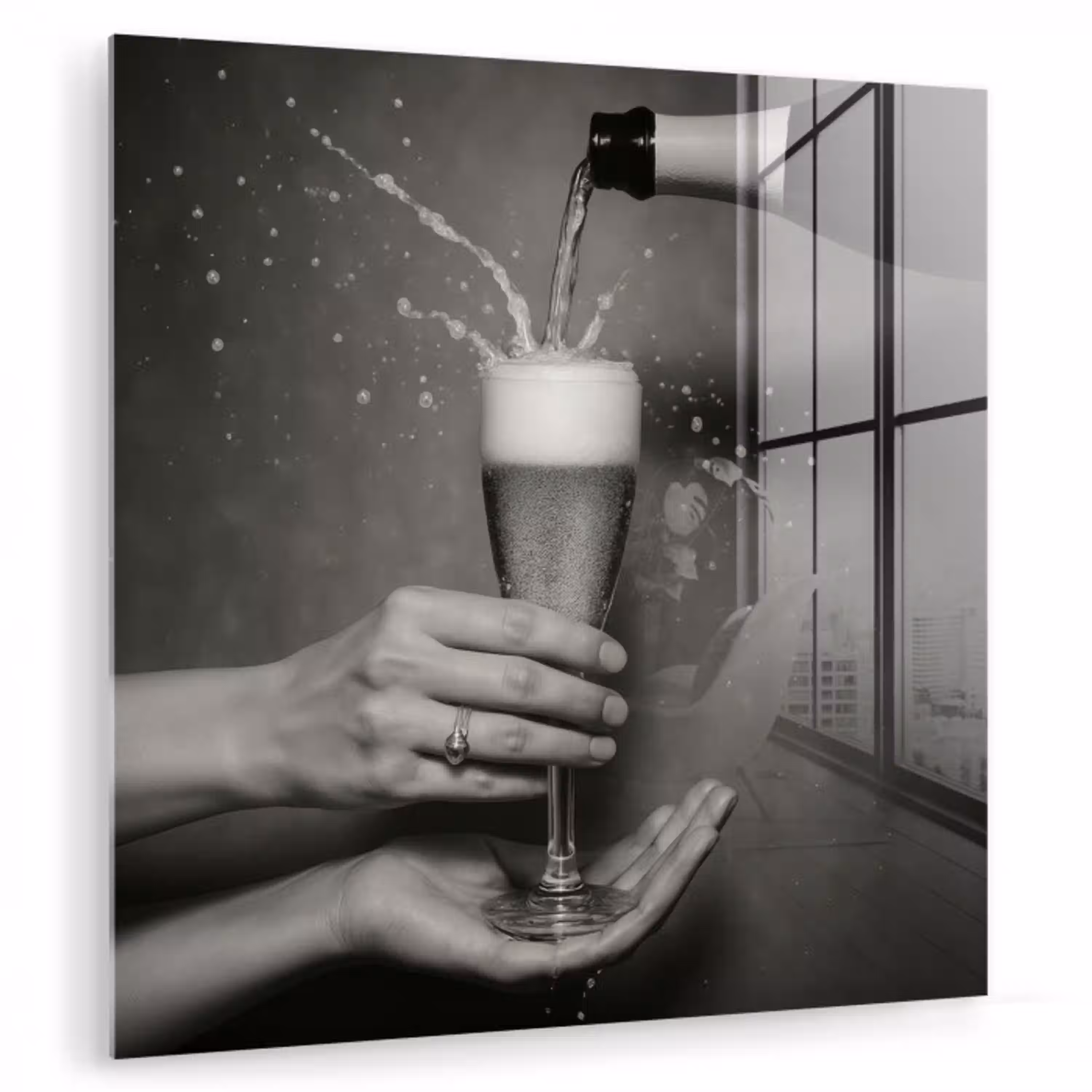 Champagnefles - Glas - Minimalistisch - Spetters plexiglas 5mm klein -zzzproduct_nieuw