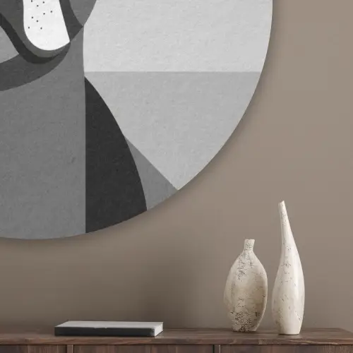 Buldog - Zwart - Abstract - Vlakken Akoestische PET Vilt - Rond klein -sfeer5_closeup
