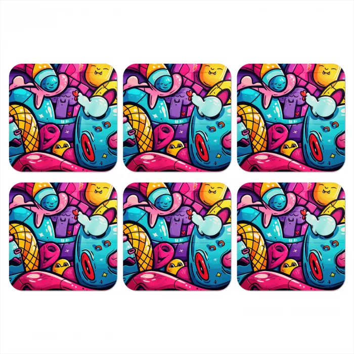 Abstract - Neon - Design - Kleurrijk - Graffiti onderzetter kurk middel -3d