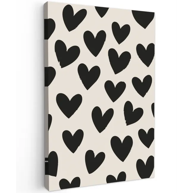 Hartjes - Zwart - Beige Tuinposter op houten frame 2 cm dik klein -3d