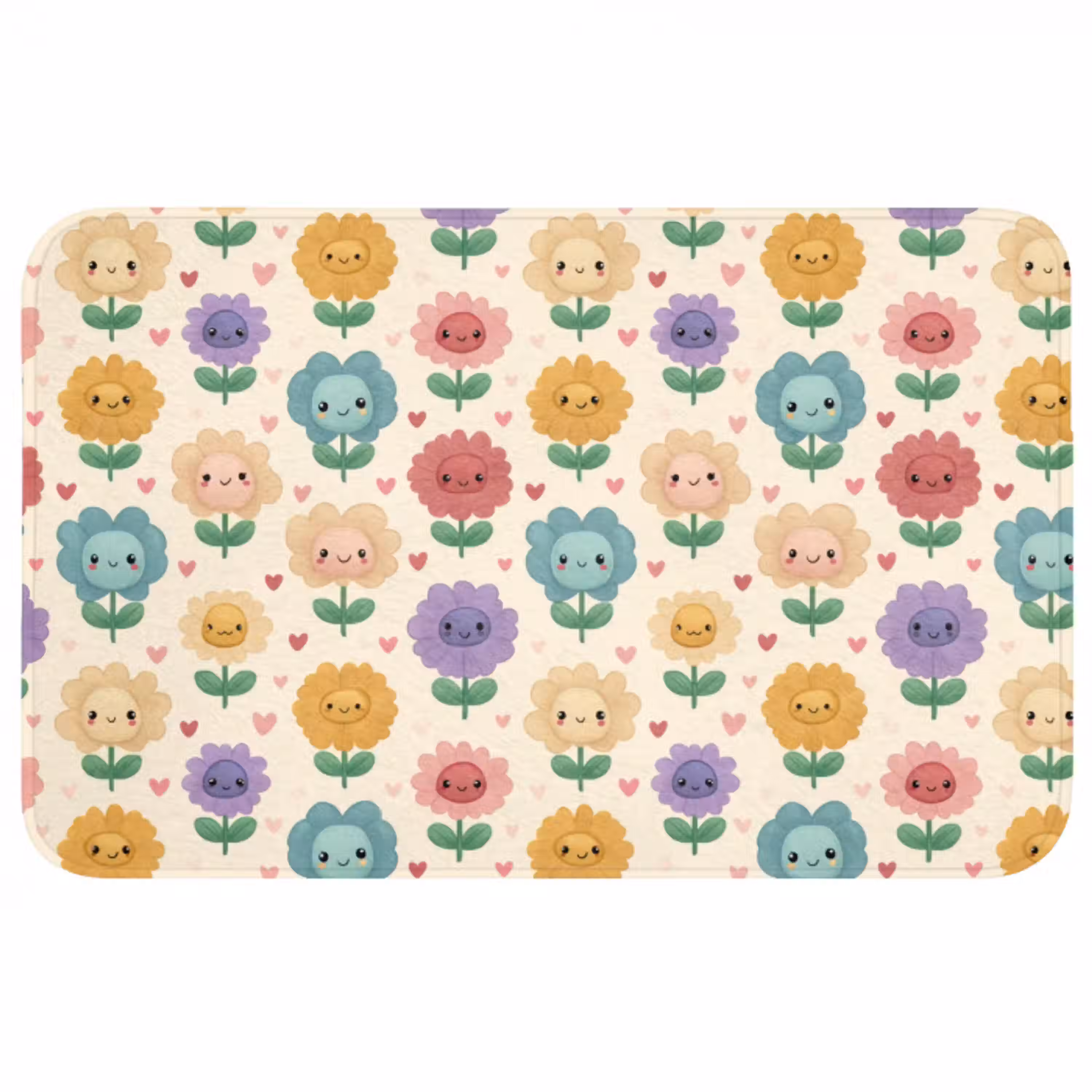 Bloemen - Hartjes - Kleurrijk Badmat middel 997 -3d