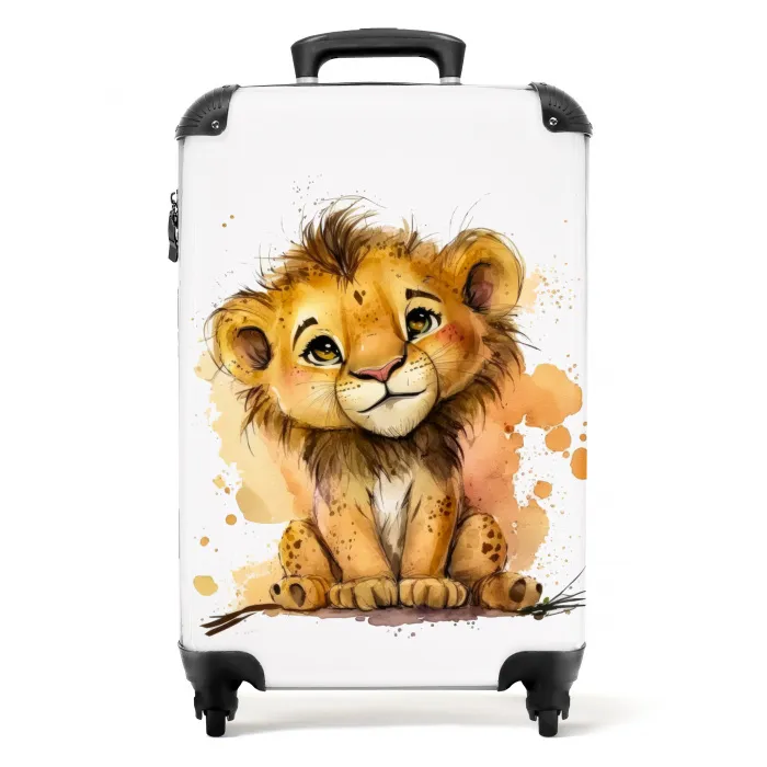 Leeuw - Waterverf - Bruin - Dieren - Meisjes - Jongens NBS - Handbagage koffer - Unisex middel -productfoto_recht