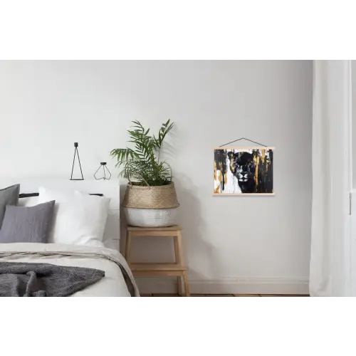 Panter - Zwart - Abstract - Verfstreken textielposter latten blank klein -woonkamer