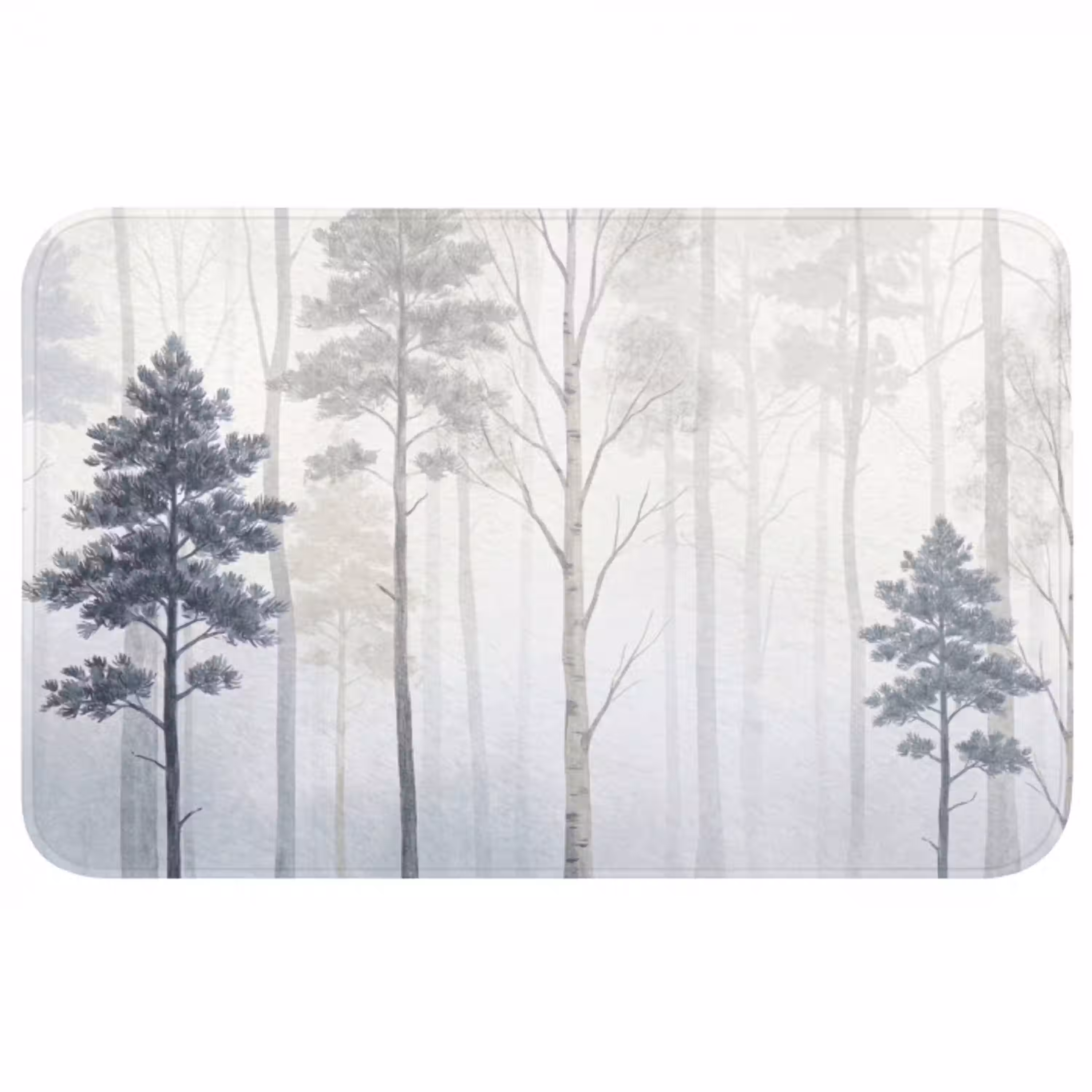 Bos - Bomen - Mist - Natuur - Illustratie - Grijs Badmat middel -3d