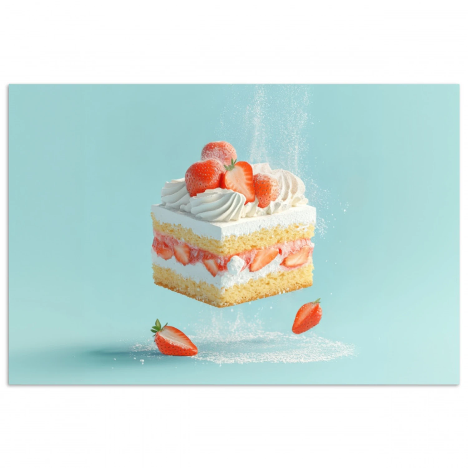 Slagroom - Taart - Blauw - Eten poster papier klein -3d