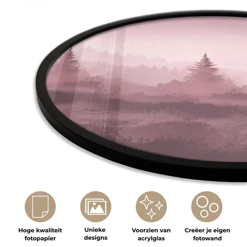 Landschap - Mistig - Roze Fotolijst rond zonder passe partout klein -closeup_NL