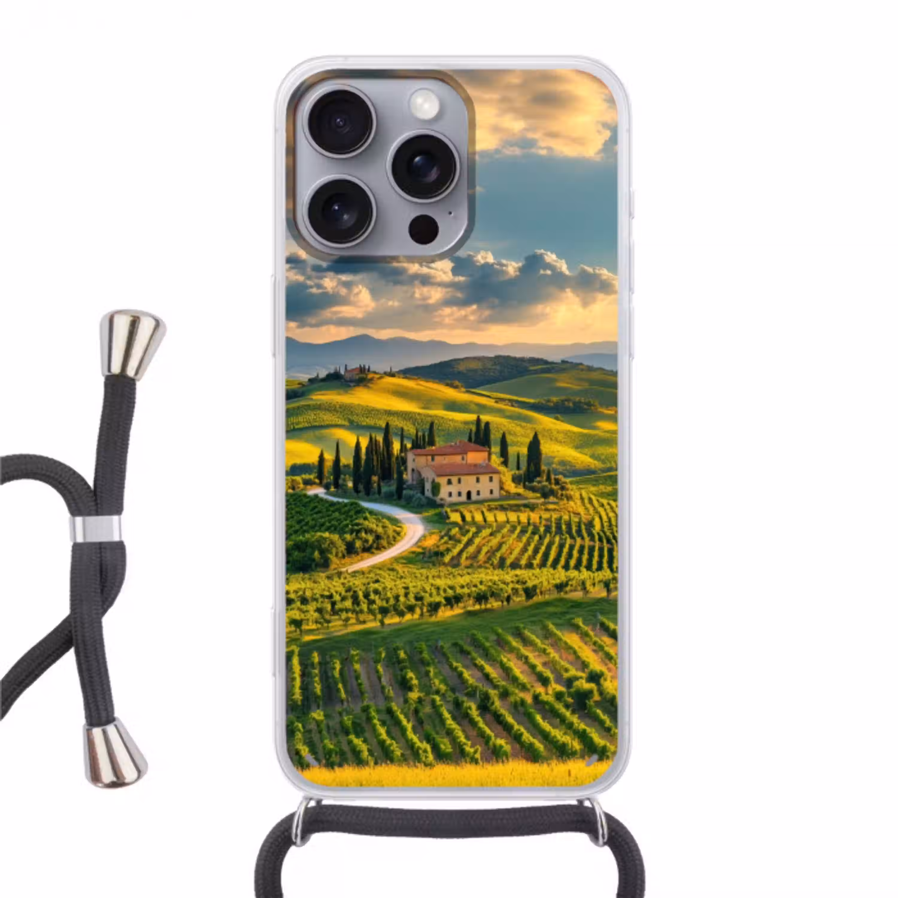 Toscane - Landschap - Wijngaarden Hoesje iPhone 16 Pro Max met koord klein -3d