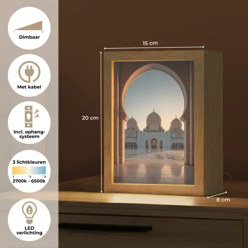 Zonsopkomst - Witte koepels - Plein - Moskee Light Box met kabel (Tafellamp) klein -USP_NL