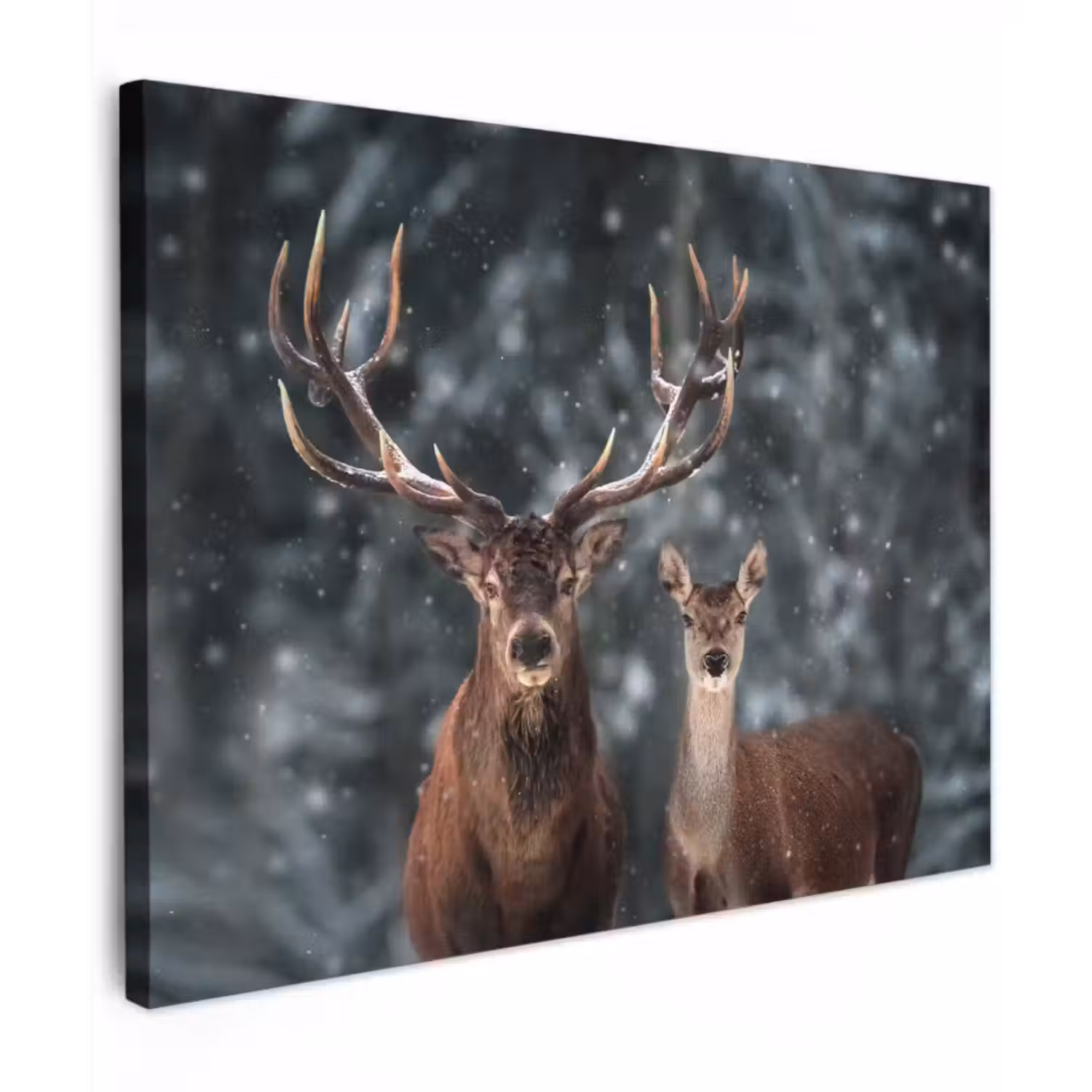 Canvas schilderij - Hert - Dieren - Winter - Gewei - Sneeuw - Natuur