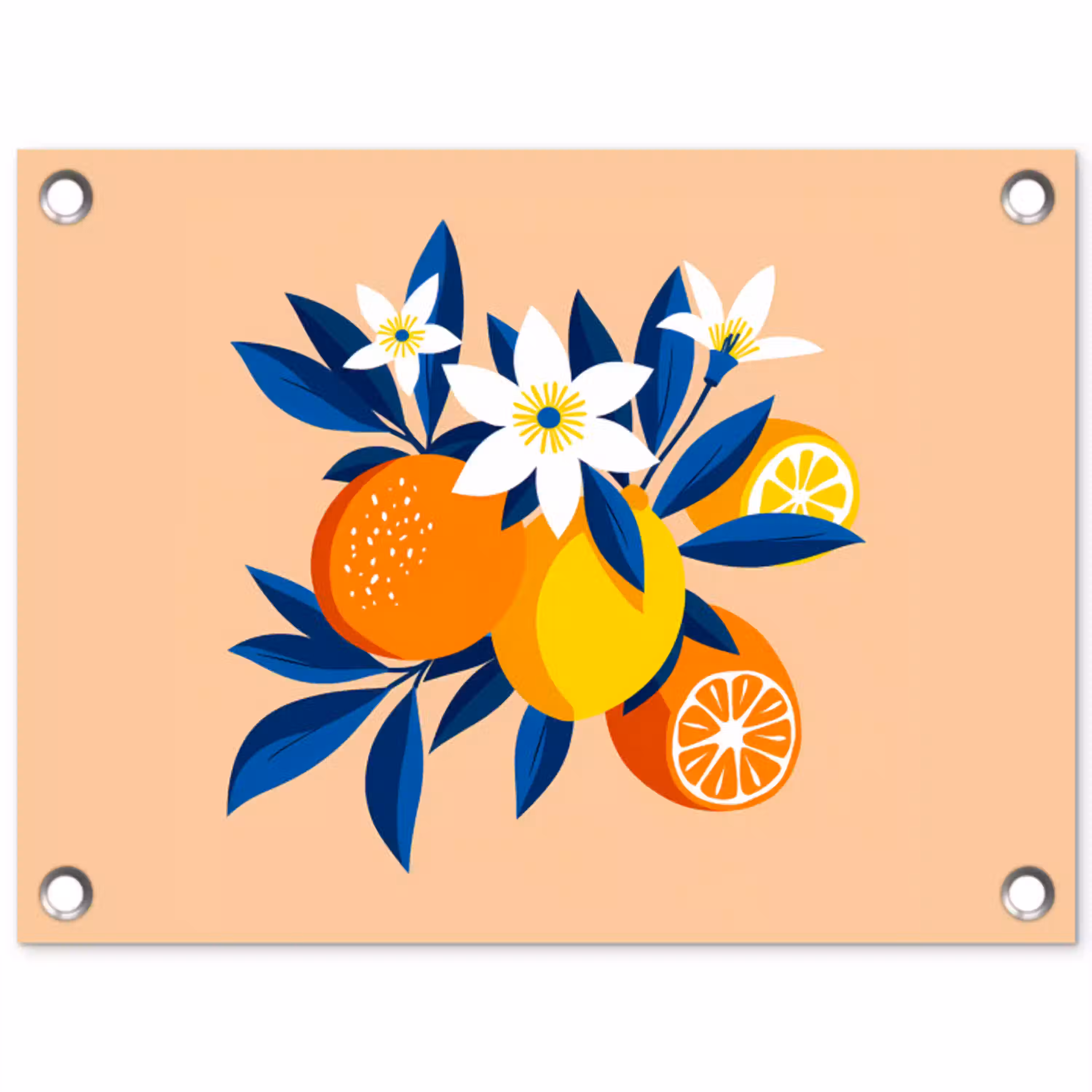 Illustratie - Sinaasappels - Donkerblauw - Bloemen tuinposter los doek klein -3d