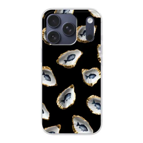 Oesters - Vissen - Blauw - Goud Telefoonhoesje iPhone 17 Pro klein -3d