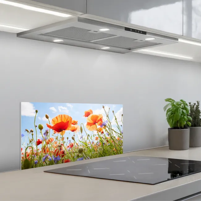 Zomerse Dans van Klaprozen keuken achterwand spatscherm klein -3d_schuin