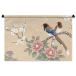 Bloemen - Vogels - Bloemen Wandkleed katoen middel -zz3d