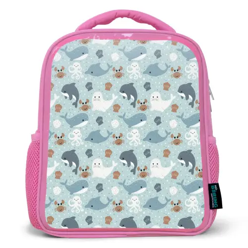 Oceaan - Walvis - Zeehond - Krab Kinderrugzak - Roze middel 863 -3d