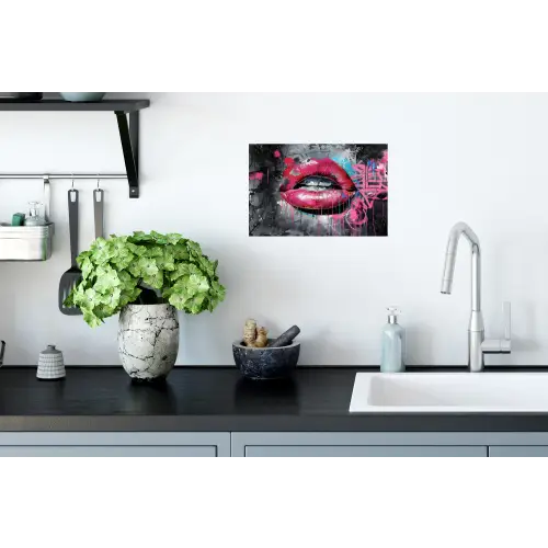 Lippen - Felroze - Graffiti - Verfstrepen Muursticker klein -keuken