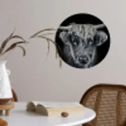 Schotse hooglander - Zwart - Koe - Dieren Wandcirkel behangsticker klein -sfeer3
